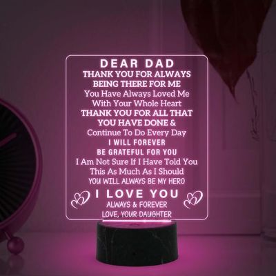 Dear Dad Thankyou for Always Being There for Me Engraved Night Lamp with Multicolored Light Thankyou Gift for Dad Fathers Day Gift Birthday Gift for Dad