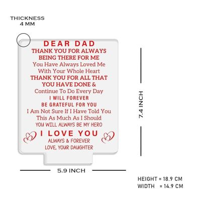 Dear Dad Thankyou for Always Being There for Me Engraved Night Lamp with Multicolored Light Thankyou Gift for Dad Fathers Day Gift Birthday Gift for Dad