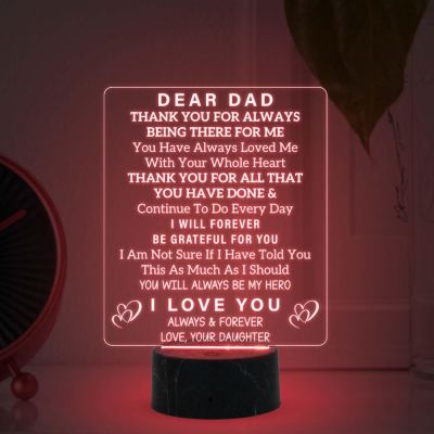 Dear Dad Thankyou for Always Being There for Me Engraved Night Lamp with Multicolored Light Thankyou Gift for Dad Fathers Day Gift Birthday Gift for Dad