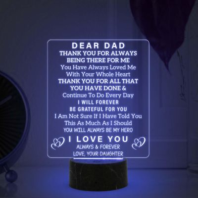Dear Dad Thankyou for Always Being There for Me Engraved Night Lamp with Multicolored Light Thankyou Gift for Dad Fathers Day Gift Birthday Gift for Dad