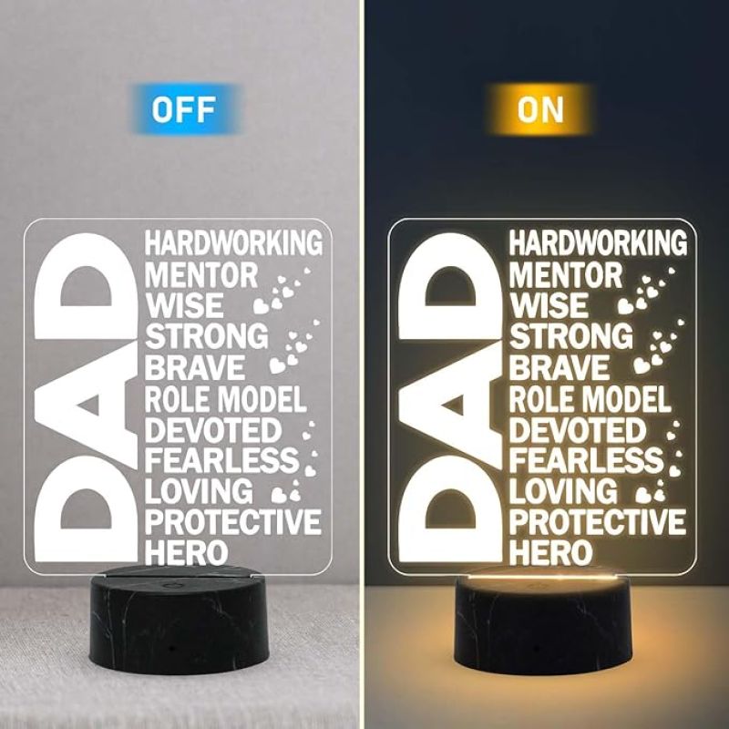 3D Illusion Dad Hardworking Loving Protective Engraved Lamp with Warm White Light Birthday Gift for Dad Fathers Day Gift Express Your Love for Dad