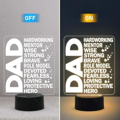 3D Illusion Dad Hardworking Loving Protective Engraved Lamp with Warm White Light Birthday Gift for Dad Fathers Day Gift Express Your Love for Dad