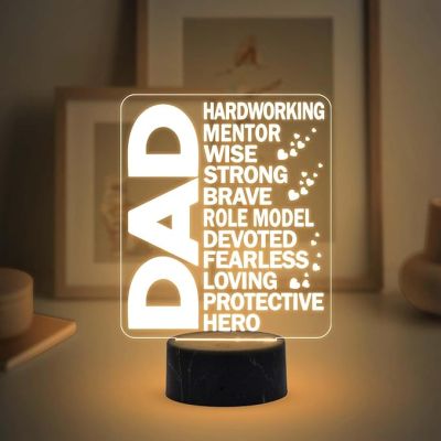 3D Illusion Dad Hardworking Loving Protective Engraved Lamp with Warm White Light Birthday Gift for Dad Fathers Day Gift Express Your Love for Dad