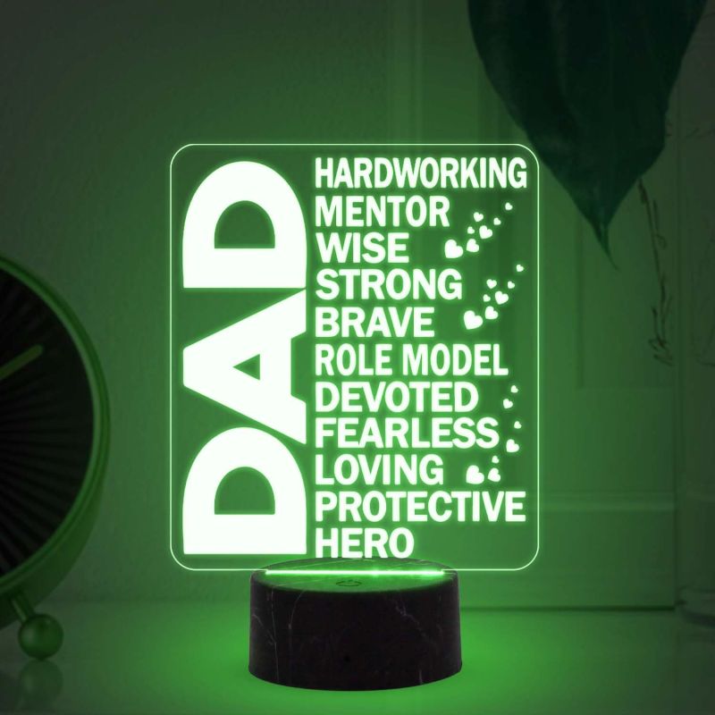 3D Illusion Dad Hardworking Loving Protective Engraved Lamp with Multicolored Light Birthday Gift for Dad Fathers Day Gift Express Your Love for Dad