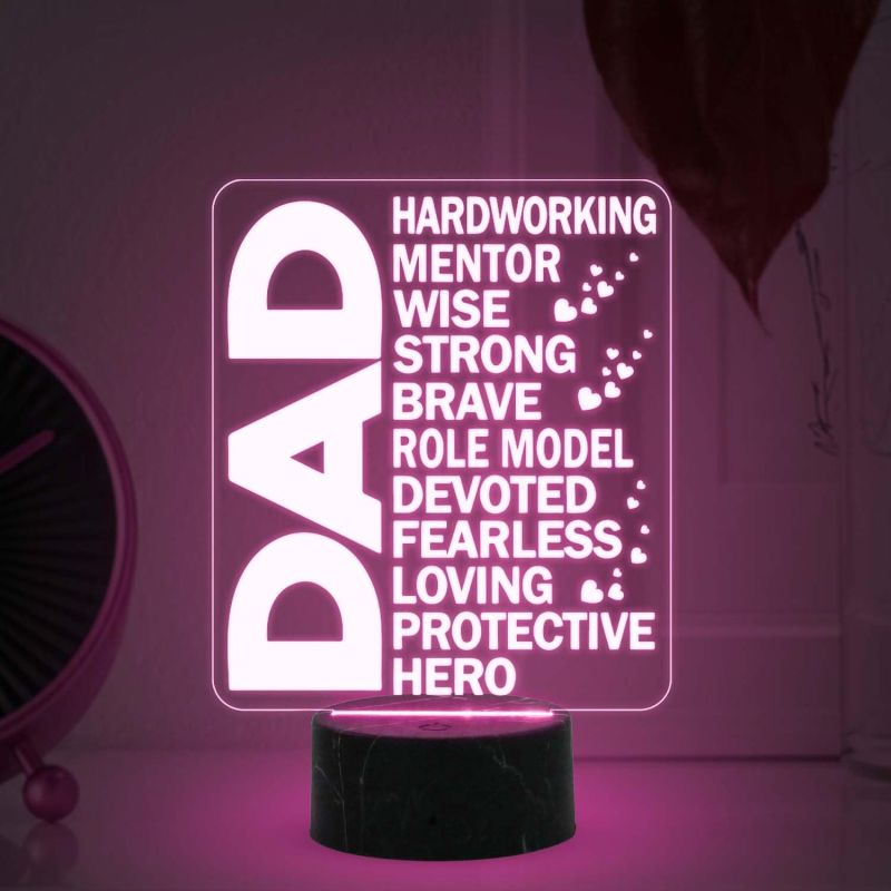 3D Illusion Dad Hardworking Loving Protective Engraved Lamp with Multicolored Light Birthday Gift for Dad Fathers Day Gift Express Your Love for Dad