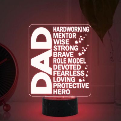 3D Illusion Dad Hardworking Loving Protective Engraved Lamp with Multicolored Light Birthday Gift for Dad Fathers Day Gift Express Your Love for Dad