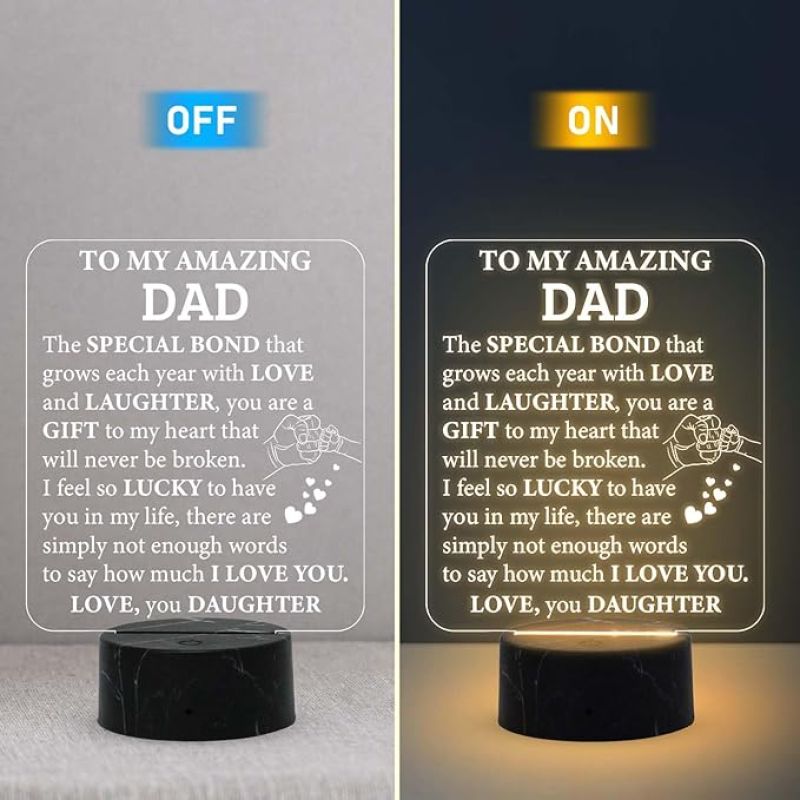 To My Amazing Dad Engraved Night Lamp with Warm White Light Dad Gift from Daughter Fathers Day Gift Birthday Gift for Dad