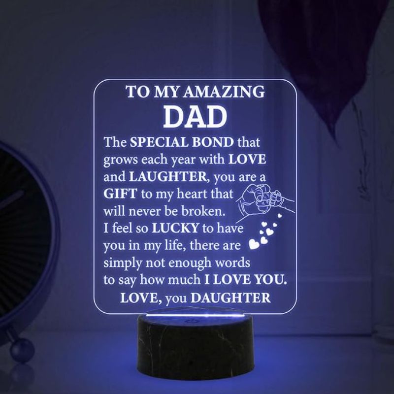 To My Amazing Dad Engraved Night Lamp with Automatic Color Changing Light Dad Gift from Daughter Fathers Day Gift Birthday Gift for Dad