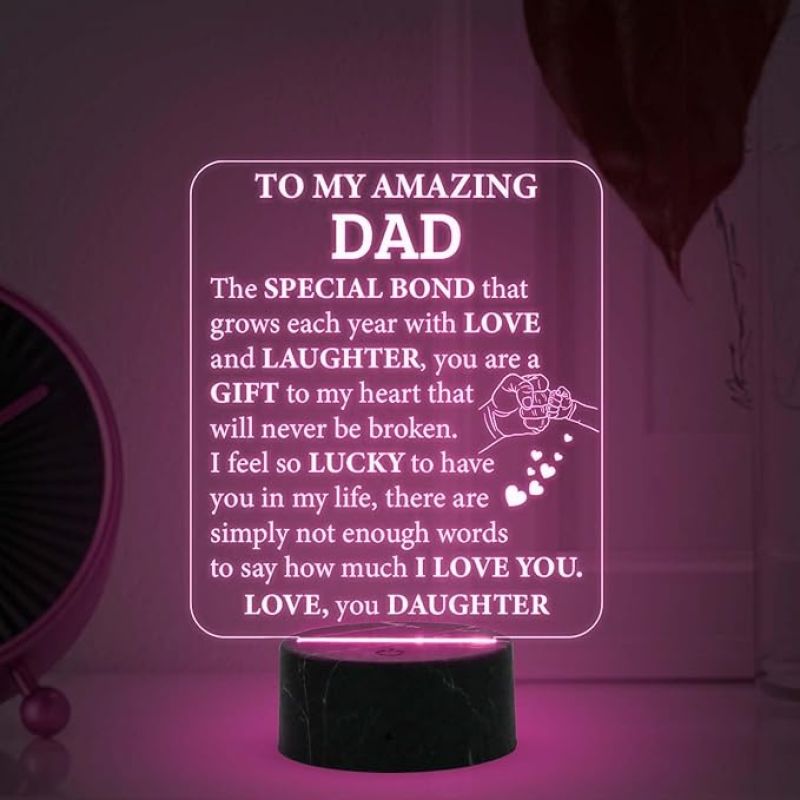 To My Amazing Dad Engraved Night Lamp with Automatic Color Changing Light Dad Gift from Daughter Fathers Day Gift Birthday Gift for Dad