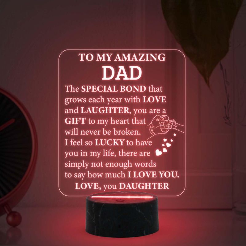 To My Amazing Dad Engraved Night Lamp with Automatic Color Changing Light Dad Gift from Daughter Fathers Day Gift Birthday Gift for Dad