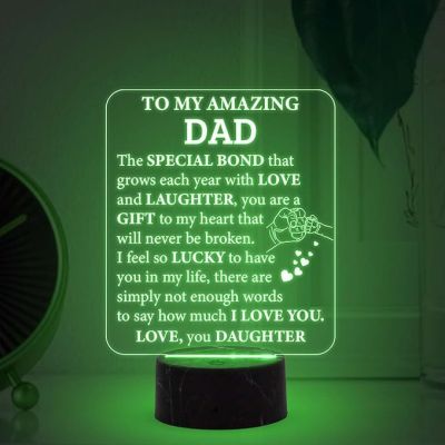 To My Amazing Dad Engraved Night Lamp with Automatic Color Changing Light Dad Gift from Daughter Fathers Day Gift Birthday Gift for Dad