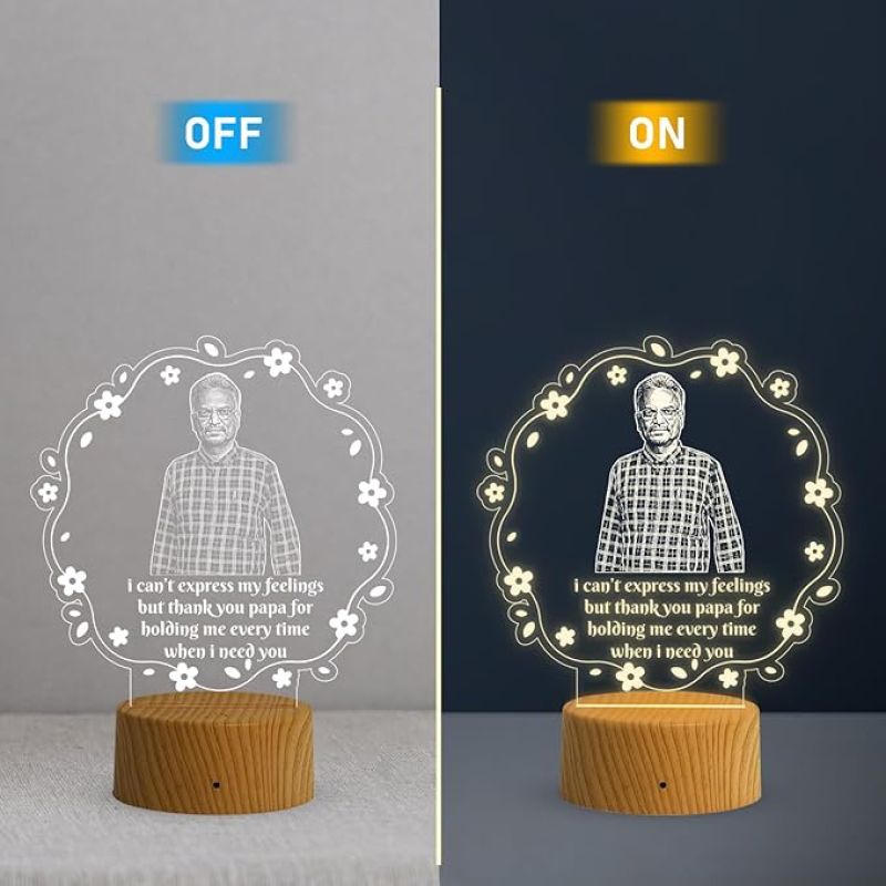 Personalized Father Photo night lamp with Warm White light Customized Photo & Text Fathers Day & Memorable Birthday Gift for Dad