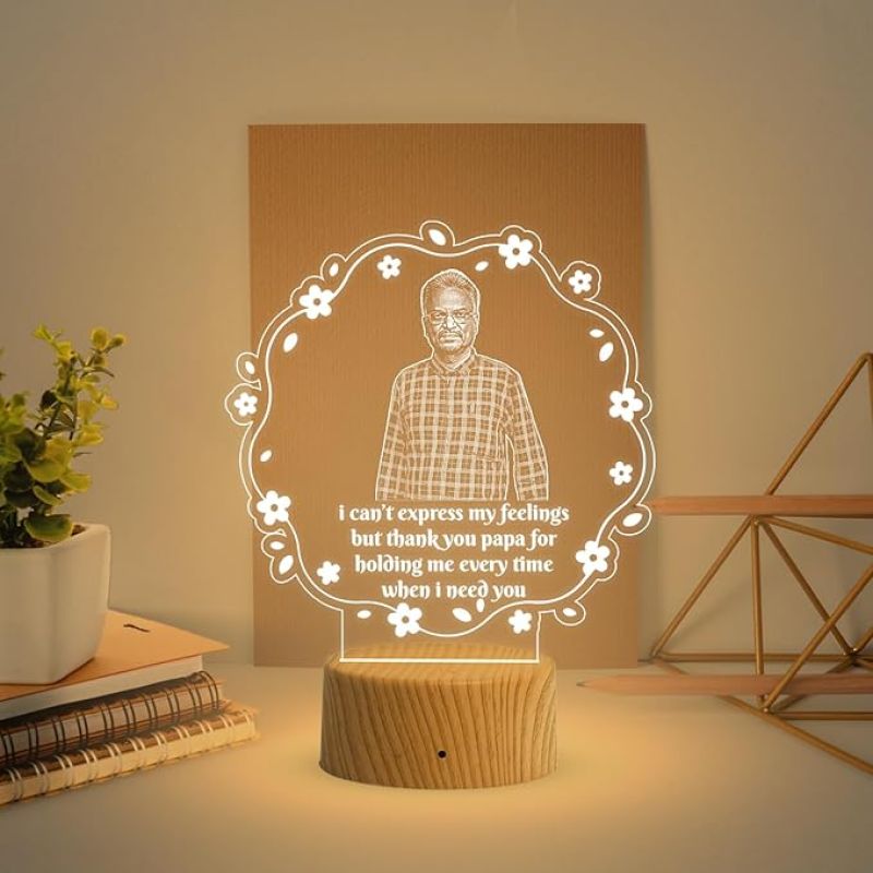 Personalized Father Photo night lamp with Warm White light Customized Photo & Text Fathers Day & Memorable Birthday Gift for Dad