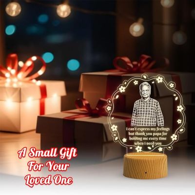 Personalized Father Photo night lamp with Warm White light Customized Photo & Text Fathers Day & Memorable Birthday Gift for Dad