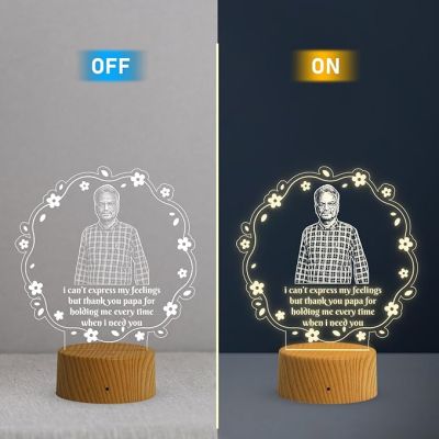 Personalized Father Photo night lamp with Warm White light Customized Photo & Text Fathers Day & Memorable Birthday Gift for Dad