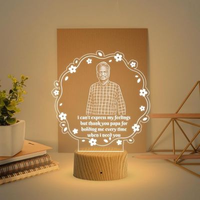 Personalized Father Photo night lamp with Warm White light Customized Photo & Text Fathers Day & Memorable Birthday Gift for Dad