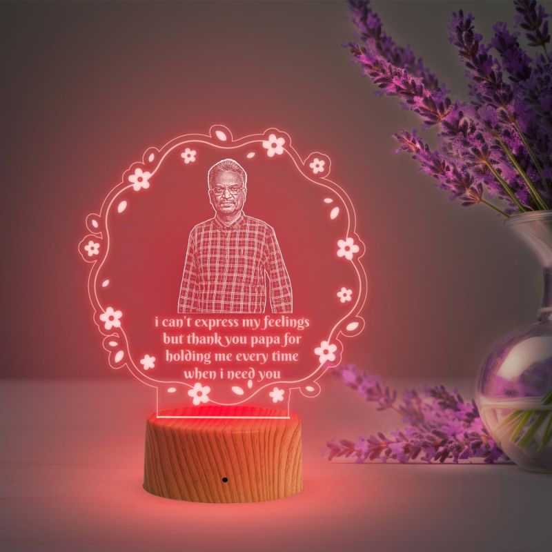 Personalized Father Photo night lamp with Automatic Color Changing Light Customized Photo & Text Fathers Day & Memorable Birthday Gift for Dad