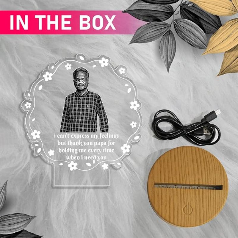 Personalized Father Photo night lamp with Automatic Color Changing Light Customized Photo & Text Fathers Day & Memorable Birthday Gift for Dad