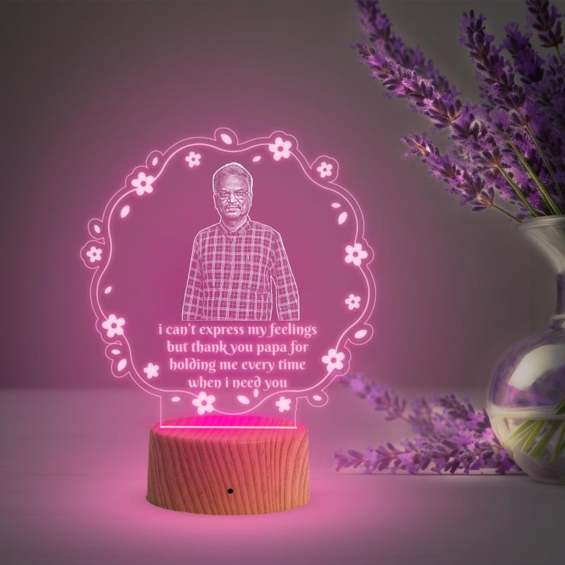 Personalized Father Photo night lamp with Automatic Color Changing Light Customized Photo & Text Fathers Day & Memorable Birthday Gift for Dad