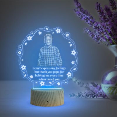 Personalized Father Photo night lamp with Automatic Color Changing Light Customized Photo & Text Fathers Day & Memorable Birthday Gift for Dad