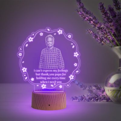 Personalized Father Photo night lamp with Automatic Color Changing Light Customized Photo & Text Fathers Day & Memorable Birthday Gift for Dad