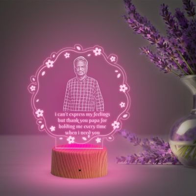 Personalized Father Photo night lamp with Automatic Color Changing Light Customized Photo & Text Fathers Day & Memorable Birthday Gift for Dad