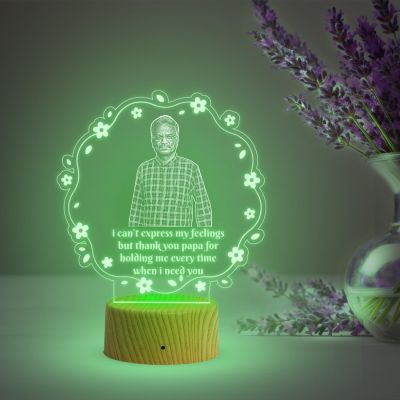 Personalized Father Photo night lamp with Automatic Color Changing Light Customized Photo & Text Fathers Day & Memorable Birthday Gift for Dad