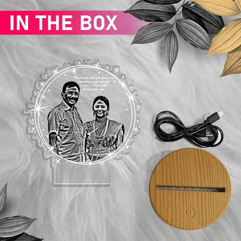 Dad Mom Photo night lamp with Warm White Light  Customized Photo & Text Memorable Birthday Gift for Dad Fathers Day Gift for Dad