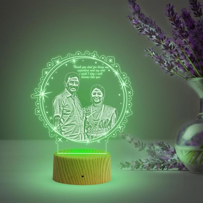 Dad Mom night lamp with Automatic Color Changing Light Customized Photo & Text Memorable Birthday Gift for Dad Fathers Day Gift for Dad