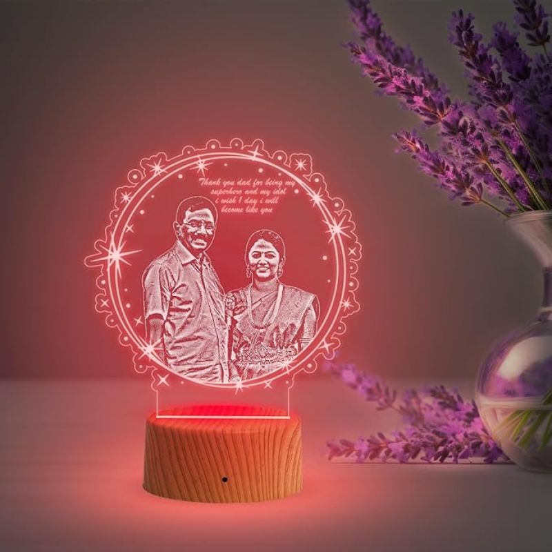 Dad Mom night lamp with Automatic Color Changing Light Customized Photo & Text Memorable Birthday Gift for Dad Fathers Day Gift for Dad