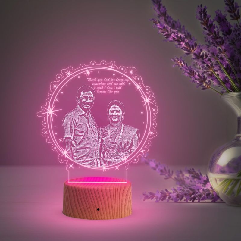 Dad Mom night lamp with Automatic Color Changing Light Customized Photo & Text Memorable Birthday Gift for Dad Fathers Day Gift for Dad
