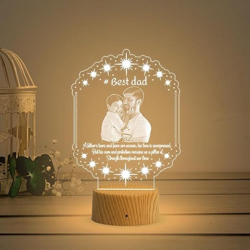 Dad Son night lamp with Warm White Light Customized Photo & Text Memorable Birthday Gift for Dad Fathers Day Gift for Dad