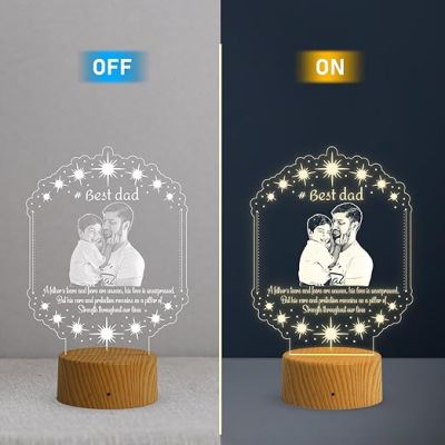 Dad Son night lamp with Warm White Light Customized Photo & Text Memorable Birthday Gift for Dad Fathers Day Gift for Dad