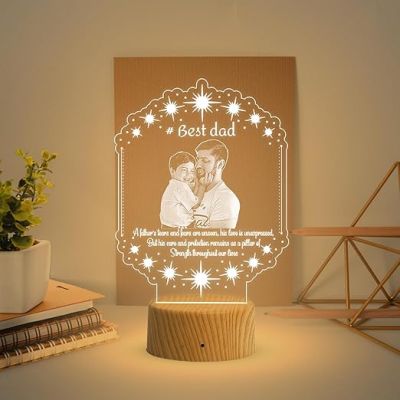 Dad Son night lamp with Warm White Light Customized Photo & Text Memorable Birthday Gift for Dad Fathers Day Gift for Dad