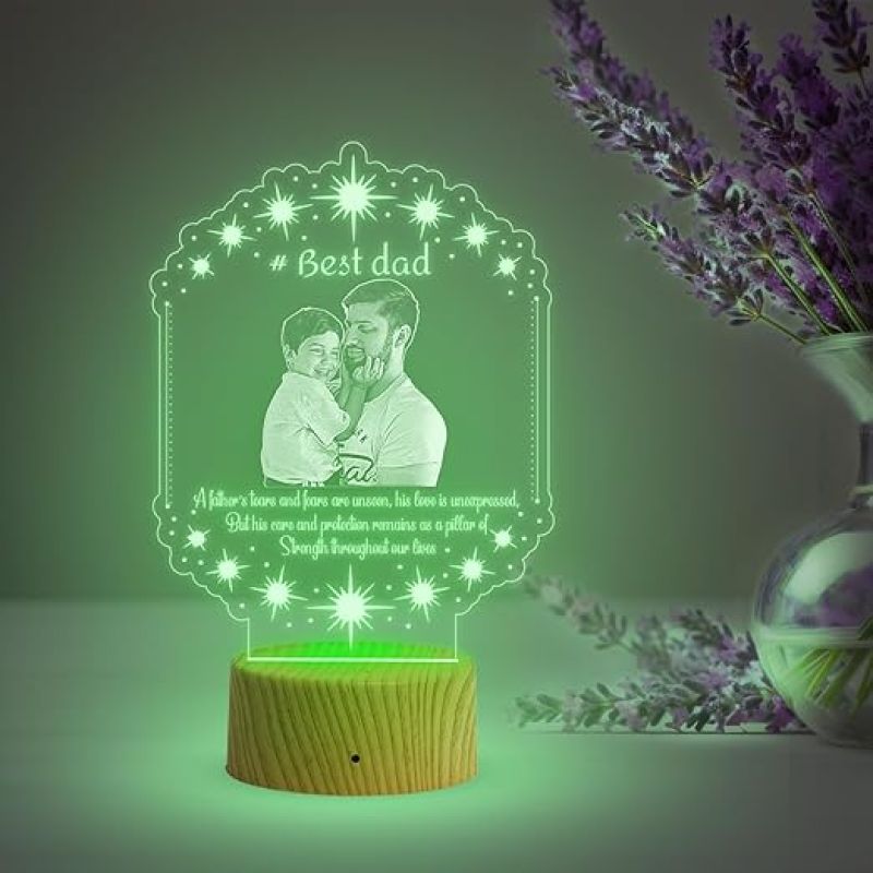 Dad Son night lamp with Automatic Color Changing Light Customized Photo & Text Memorable Birthday Gift for Dad Fathers Day Gift for Dad