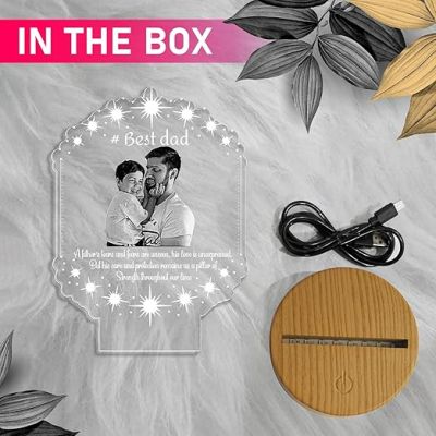 Dad Son night lamp with Automatic Color Changing Light Customized Photo & Text Memorable Birthday Gift for Dad Fathers Day Gift for Dad