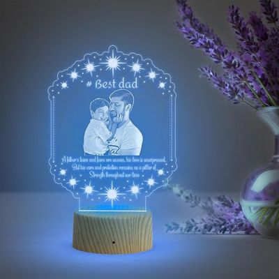 Dad Son night lamp with Automatic Color Changing Light Customized Photo & Text Memorable Birthday Gift for Dad Fathers Day Gift for Dad