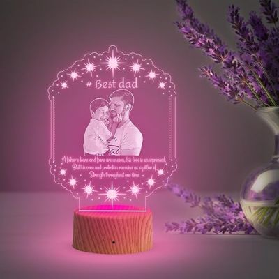 Dad Son night lamp with Automatic Color Changing Light Customized Photo & Text Memorable Birthday Gift for Dad Fathers Day Gift for Dad