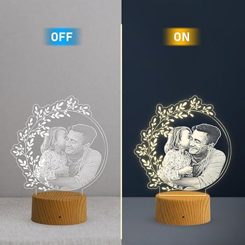 Dad Daughter night lamp with Warm White Lamp Customized Photo Memorable Birthday Gift for Dad | Fathers Day Gift for Dad