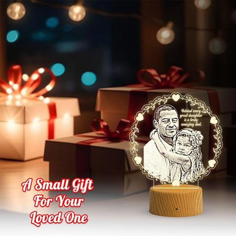 Dad Daughter night lamp with Warm White Light Customized Photo & Text Memorable Birthday Gift for Dad Fathers Day Gift for Dad