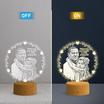Dad Daughter night lamp with Warm White Light Customized Photo & Text Memorable Birthday Gift for Dad Fathers Day Gift for Dad
