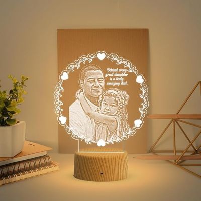 Dad Daughter night lamp with Warm White Light Customized Photo & Text Memorable Birthday Gift for Dad Fathers Day Gift for Dad