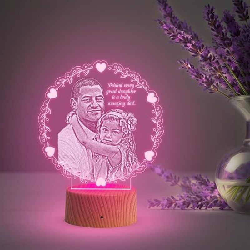 Dad Daughter night lamp with Automatic Color Changing Light Customized Photo & Text Memorable Birthday Gift for Dad Fathers Day Gift for Dad