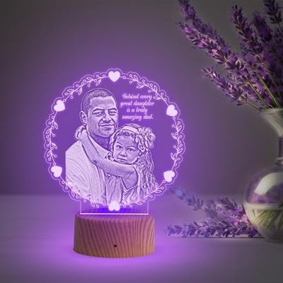 Dad Daughter night lamp with Automatic Color Changing Light Customized Photo & Text Memorable Birthday Gift for Dad Fathers Day Gift for Dad