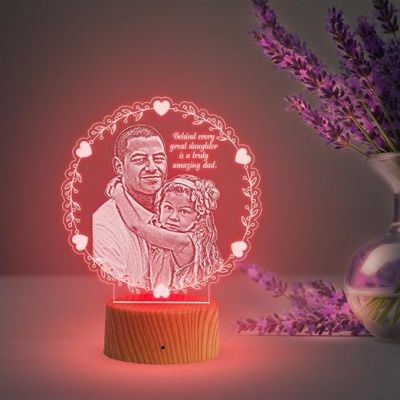 Dad Daughter night lamp with Automatic Color Changing Light Customized Photo & Text Memorable Birthday Gift for Dad Fathers Day Gift for Dad
