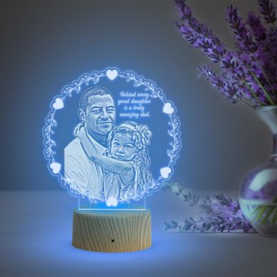 Dad Daughter night lamp with Automatic Color Changing Light Customized Photo & Text Memorable Birthday Gift for Dad Fathers Day Gift for Dad