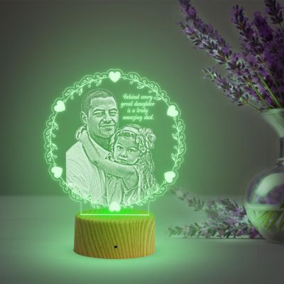 Dad Daughter night lamp with Automatic Color Changing Light Customized Photo & Text Memorable Birthday Gift for Dad Fathers Day Gift for Dad