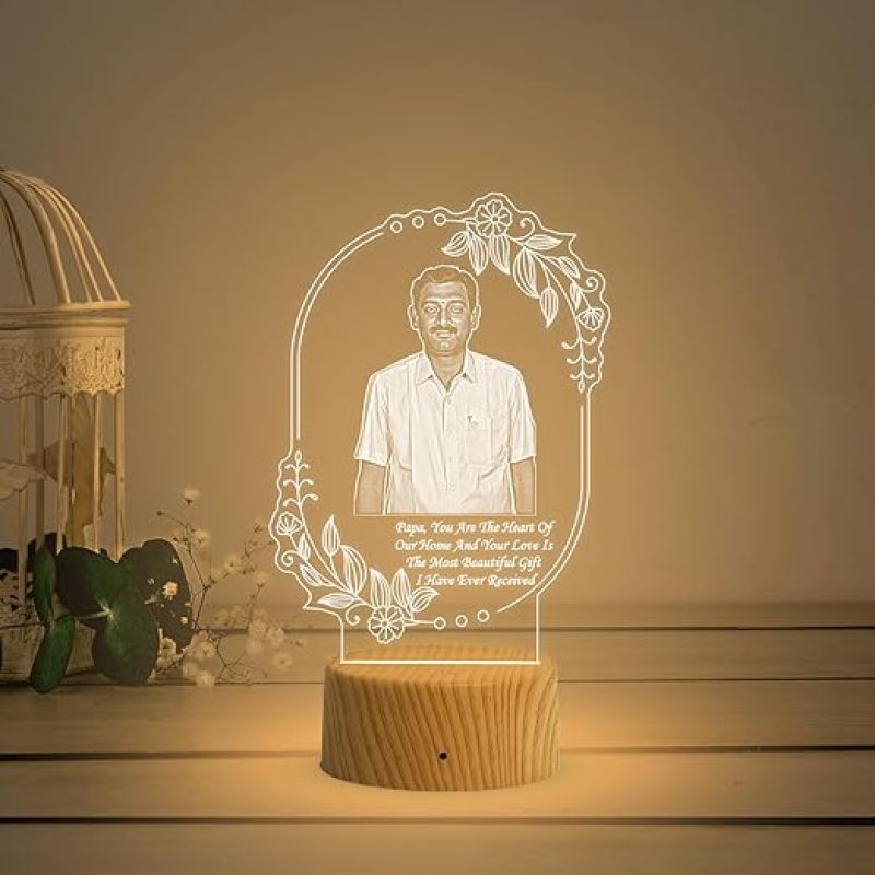 Dad Photo night lamp with Warm White Light Customized Photo & Text Memorable Birthday Gift for Dad Fathers Day Gift for Dad