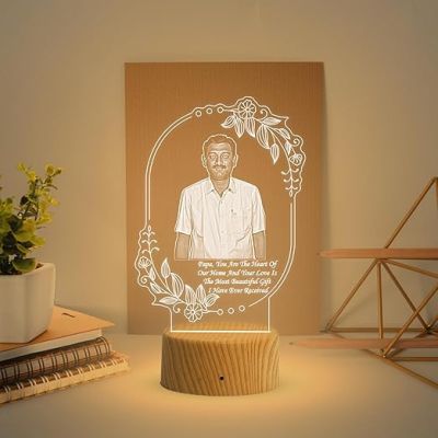 Dad Photo night lamp with Warm White Light Customized Photo & Text Memorable Birthday Gift for Dad Fathers Day Gift for Dad