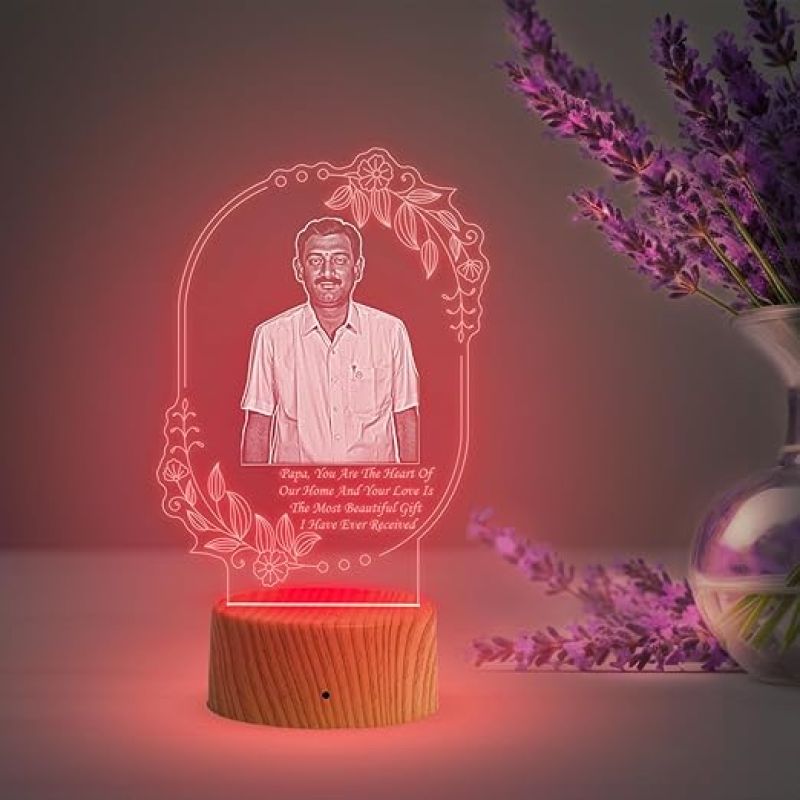 Dad Photo night lamp with Automatic Color Changing Light Customized Photo & Text Memorable Birthday Gift for Dad Fathers Day Gift for Dad